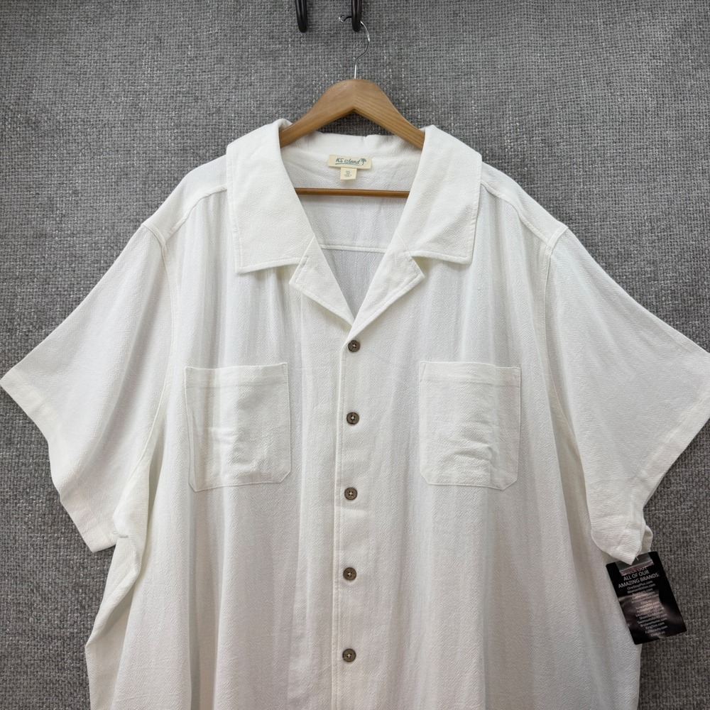 KS Island Button Down Shirt‎ Mens 5XL Big White New Cotton Textured Camp Collar